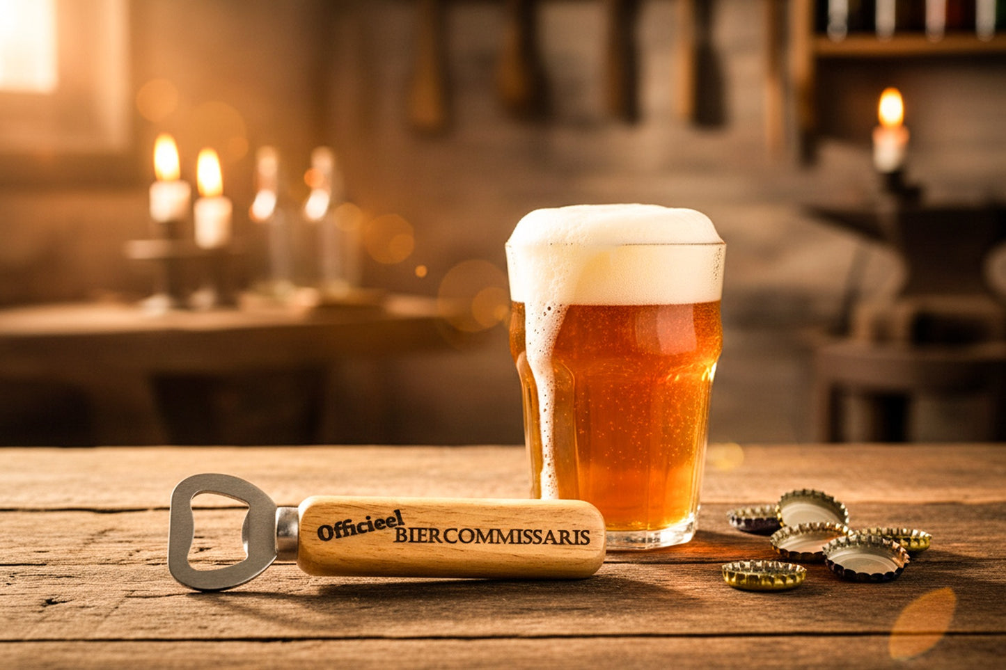 De Meesterbrander – Houten Flesopener met Gravure
