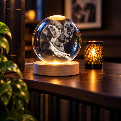 3D Kristallen Bol met Eigen Foto – Ø 8 cm met LED