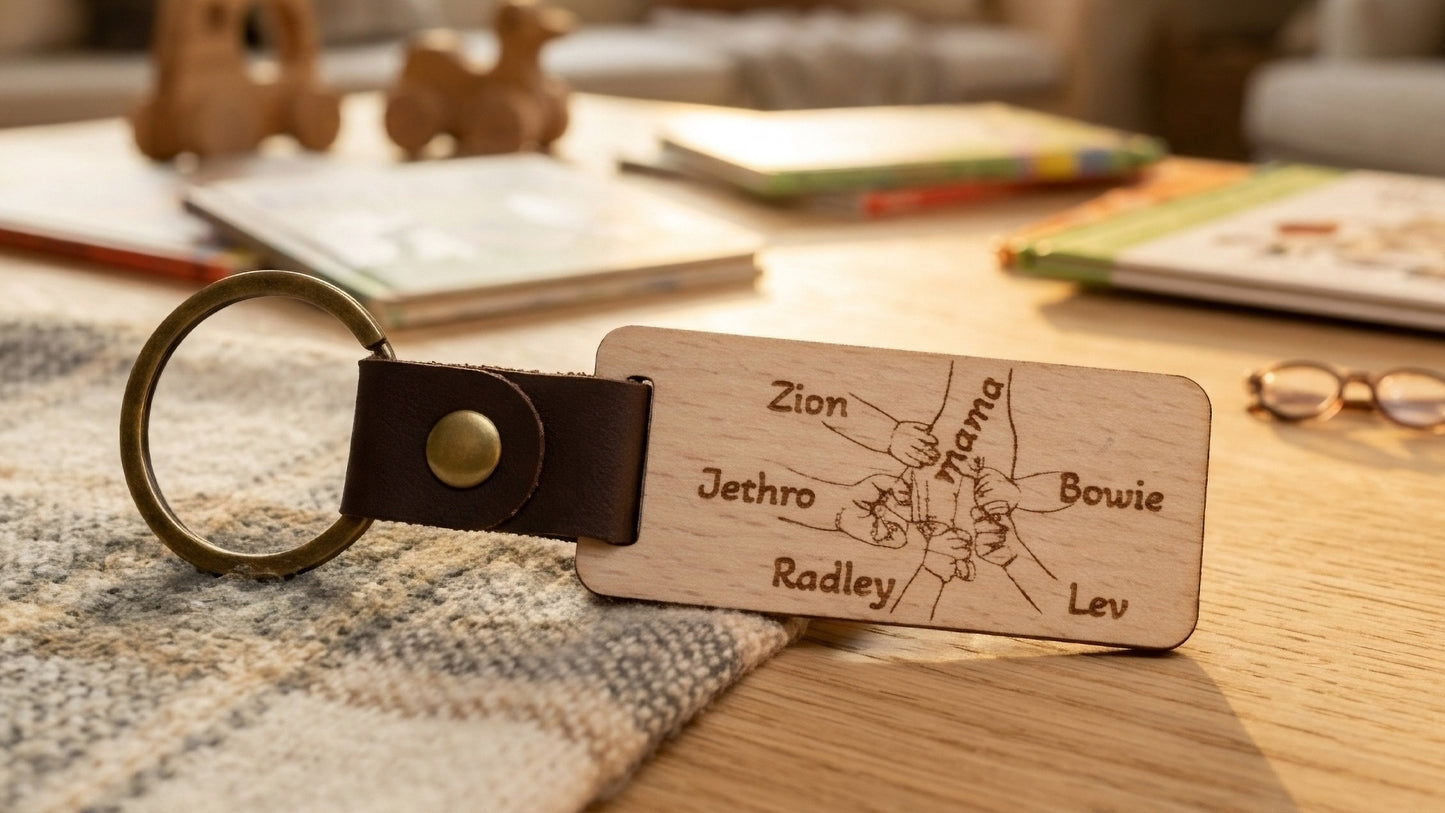 Sleutelhanger voor mama met de namen van de kinderen