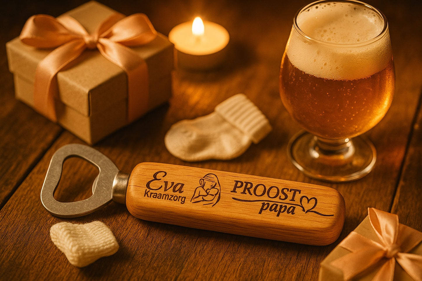 De Meesterbrander – Houten Flesopener met Gravure
