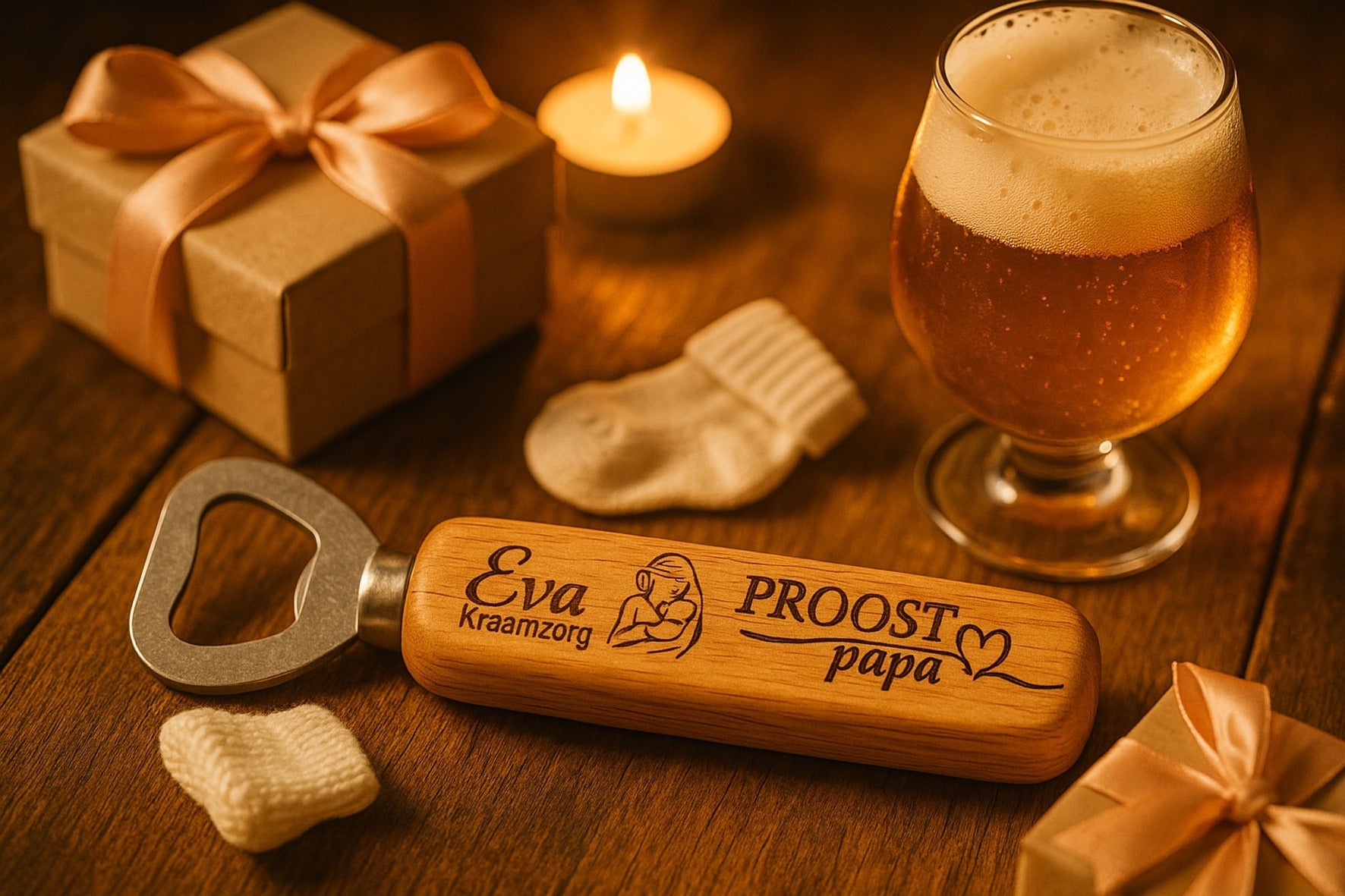 De Meesterbrander – Houten Flesopener met Gravure
