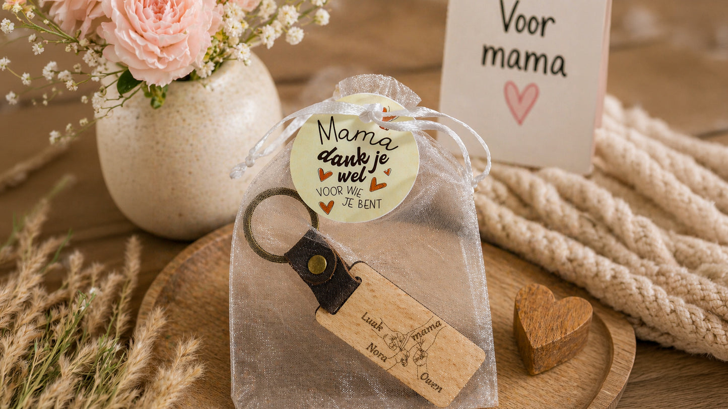 Sleutelhanger voor mama met de namen van de kinderen