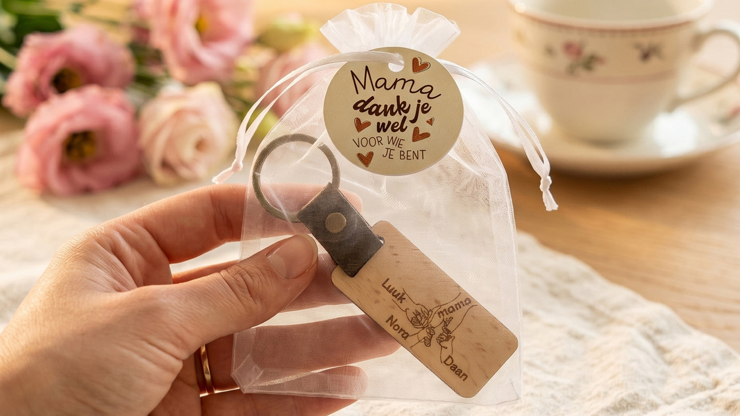 Sleutelhanger voor mama met de namen van de kinderen