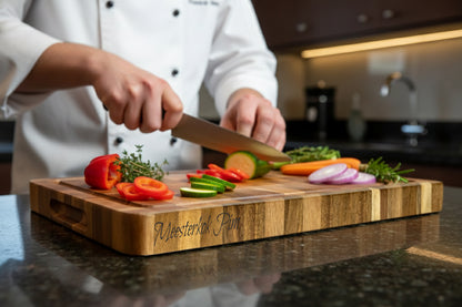 Luxe end-grain snijplank met vochtgroef en handgreep