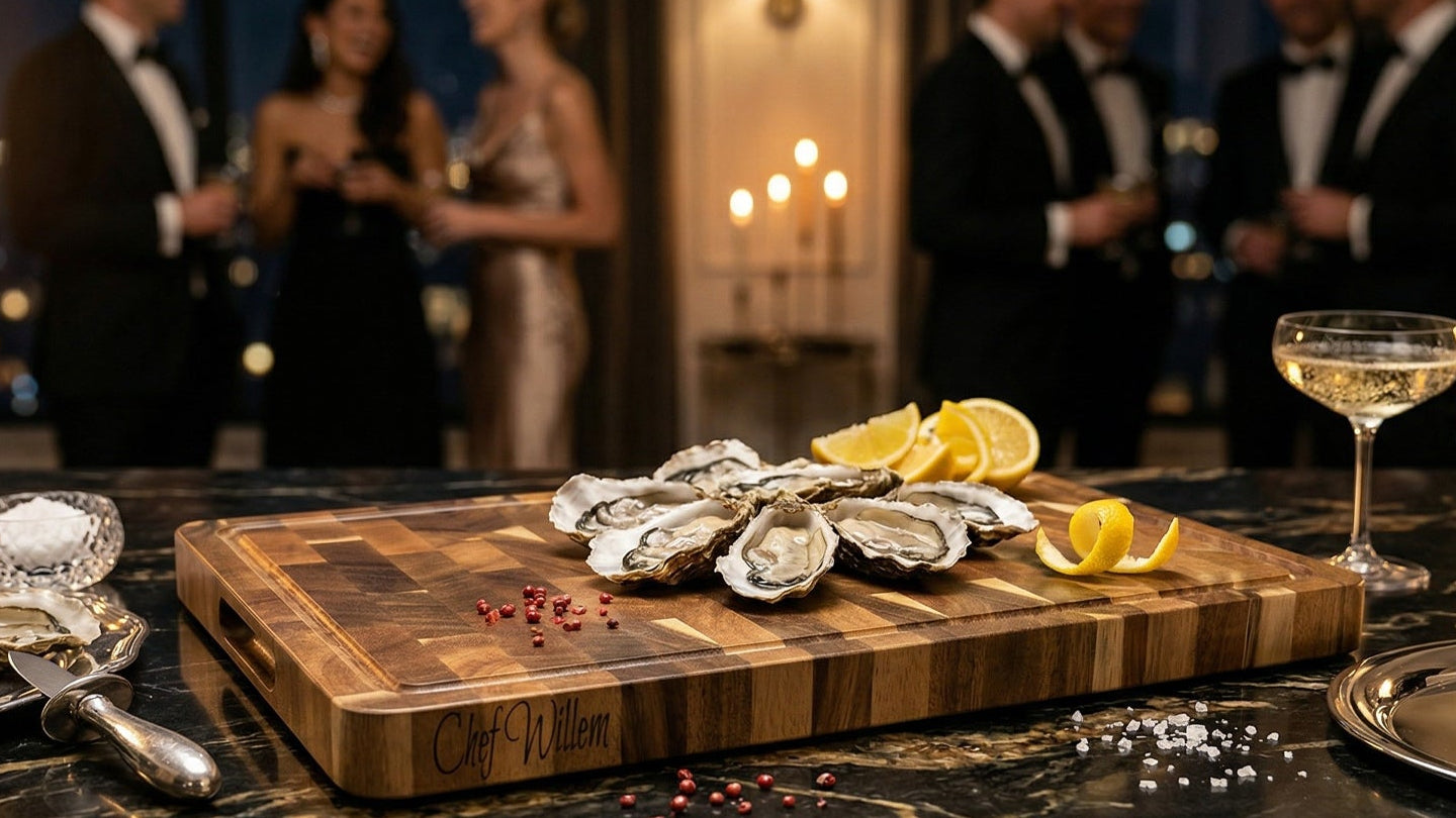 Luxe end-grain snijplank met vochtgroef en handgreep