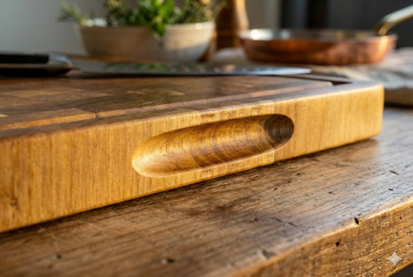 Luxe end-grain snijplank met vochtgroef en handgreep