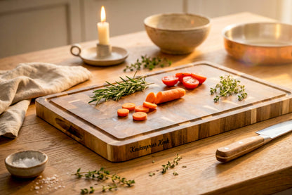Luxe end-grain snijplank met vochtgroef en handgreep