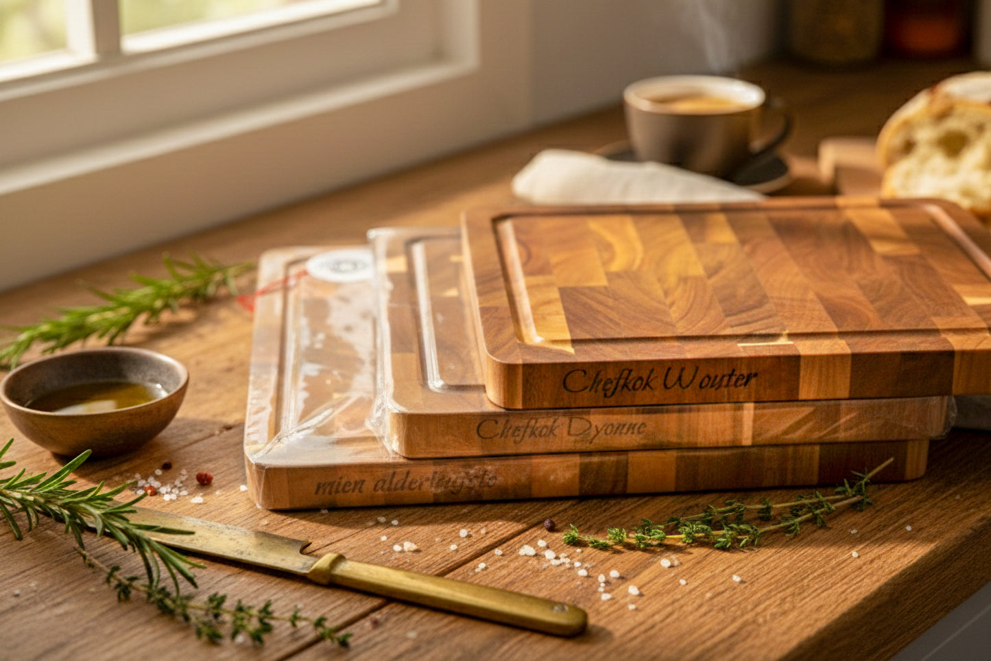 Luxe end-grain snijplank met vochtgroef en handgreep