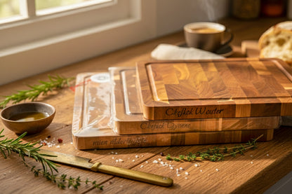 Luxe end-grain snijplank met vochtgroef en handgreep