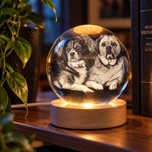 3D Kristallen Bol met Eigen Foto – Ø 8 cm met LED