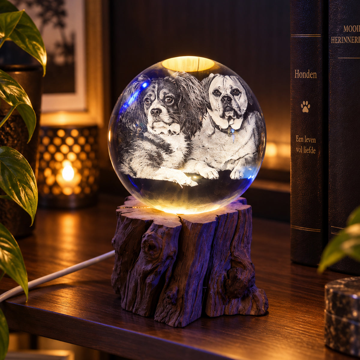 3D Kristallen Bol met Eigen Foto – Ø 8 cm met LED
