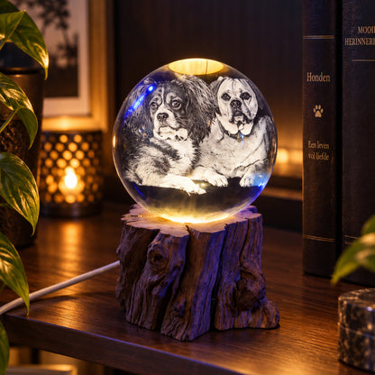 3D Kristallen Bol met Eigen Foto – Ø 8 cm met LED