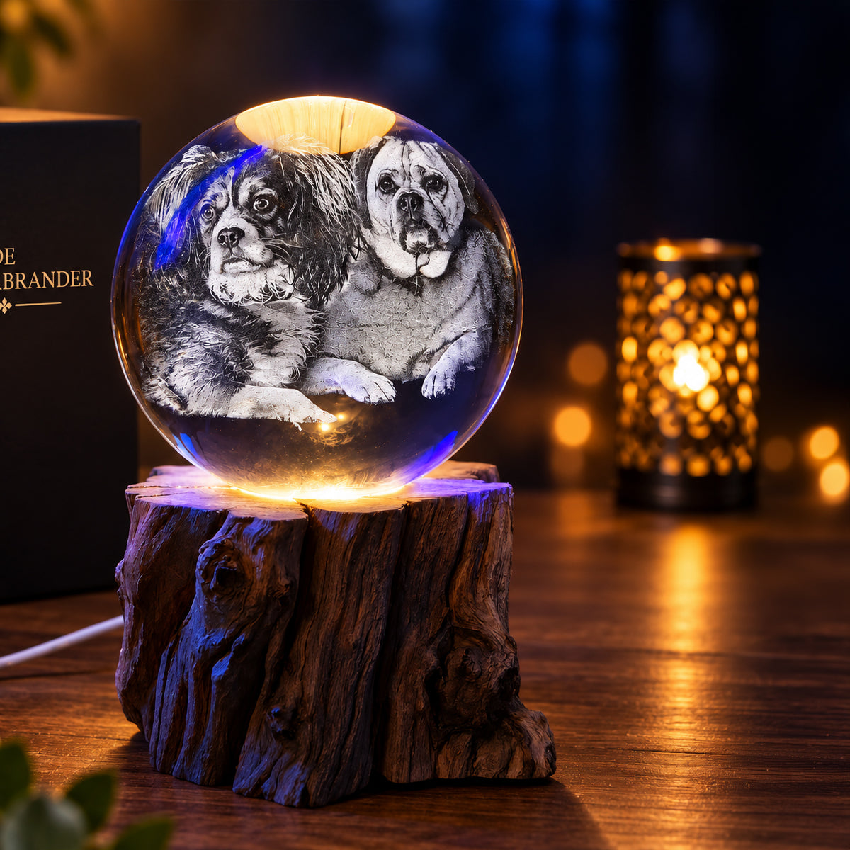 3D Kristallen Bol met Eigen Foto – Ø 8 cm met LED