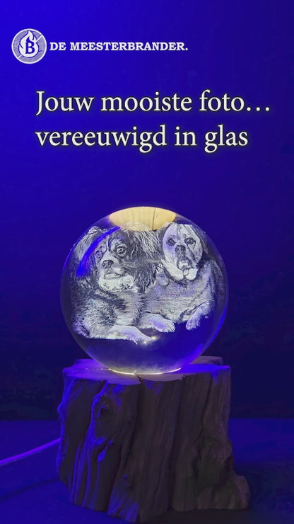 3D Kristallen Bol met Eigen Foto – Ø 8 cm met LED